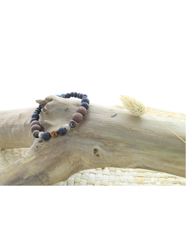 Bracelet Pierre de lave, Bois, Oeil de Tigre, Hématite