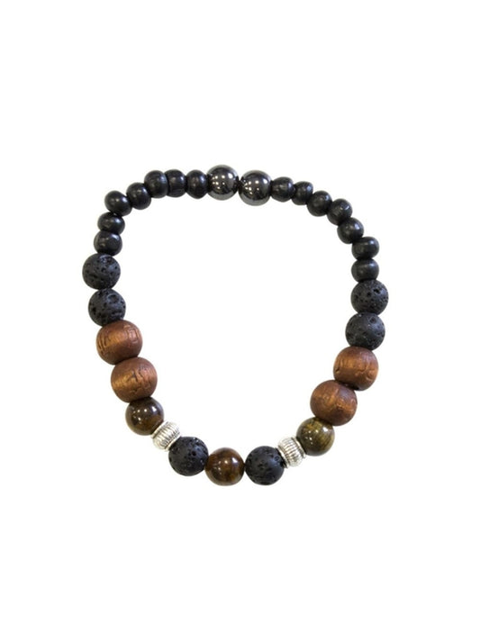 Bracelet Pierre de lave, Bois, Oeil de Tigre, Hématite