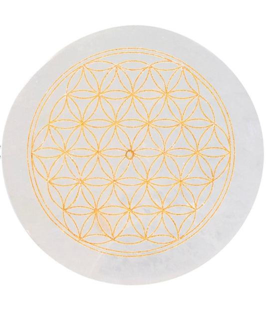 Porte-encens rond gravé Fleur de Vie