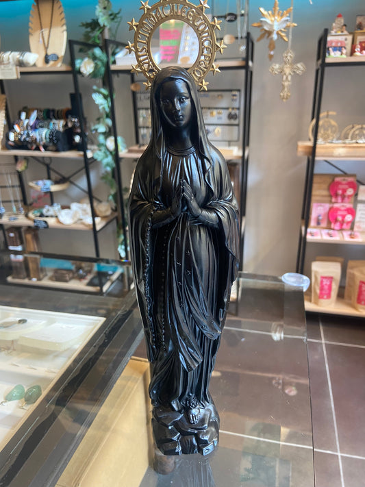 Statue Vierge noire 30 cm , couronne " Je suis l'Immaculée Conception "